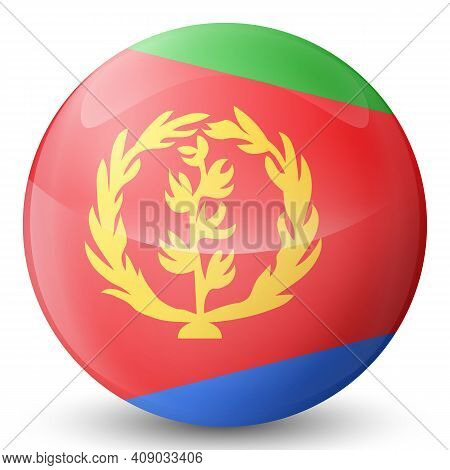 Glass Light Ball With Flag Of Eritrea. Round Sphere, Template Icon. Eritrean National Symbol. Glossy