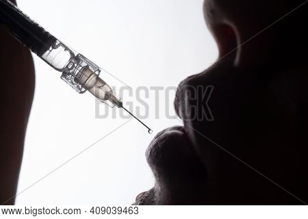 Procedure Of Lips Augmentation. Syringe Female Mouth, Hyaluronic Acid Injection, Augmentation. Age C