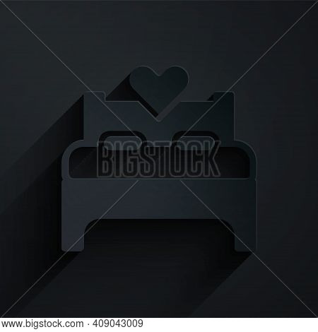 Paper Cut Bedroom Icon Isolated On Black Background. Wedding, Love, Marriage Symbol. Bedroom Creativ