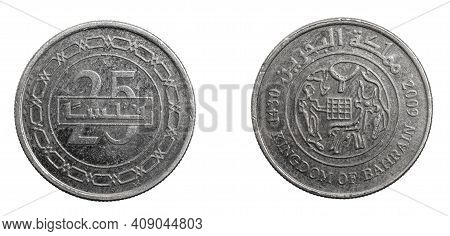 Bahrain Twenty Five Filis Coin On White Isolated Background