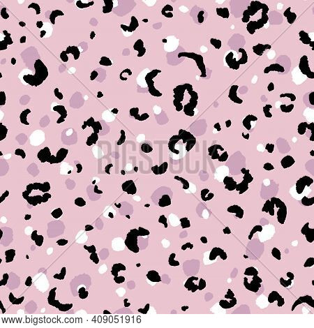 Abstract Modern Leopard Seamless Pattern. Animals Trendy Background. Pink And Black Decorative Vecto