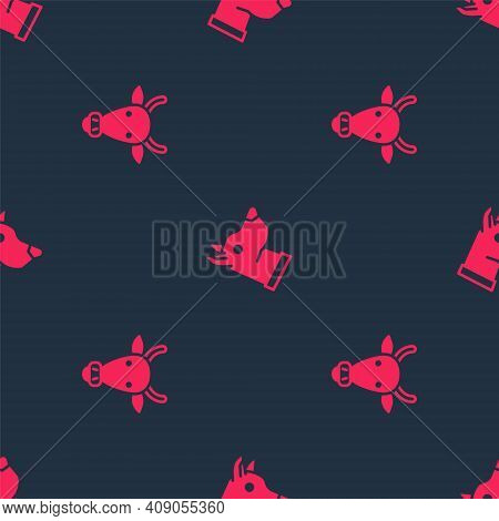 Set Cow Head And Dog On Seamless Pattern. Vector