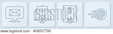 Set Line Speech Bubble With Envelope, Delete Envelope, Delete Envelope And Mail And E-mail. White Sq