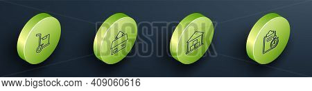 Set Isometric Hand Truck And Boxes, Carton Cardboard, Warehouse And Verification Of Delivery List Cl