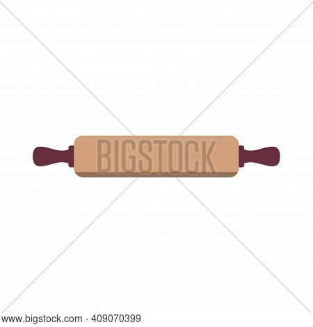 Wooden Rolling Pin Isolated On White Background, Vector Illustration In Cartoon Flat Style