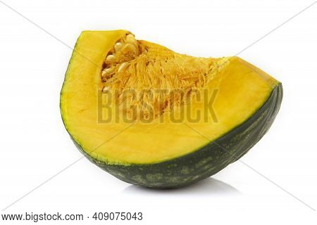 Freshly Sliced Pumpkin Isolated On White