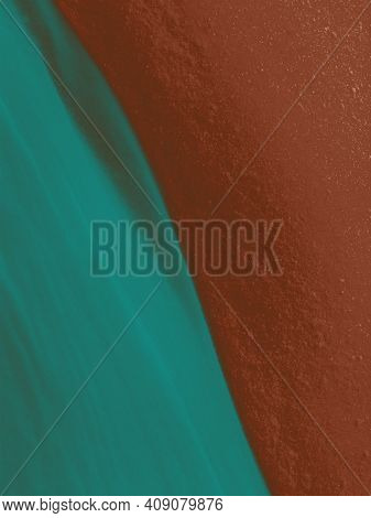 Two Colored (similar To Jade And Brown) Curved Rough Surface Divided  Diagonally