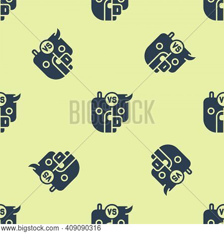 Blue Bull And Bear Symbols Of Stock Market Trends Icon Isolated Seamless Pattern On Yellow Backgroun