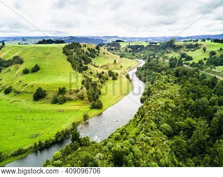Aerial View Of Beautiful Landscape Of Whanganui River, New Zealand