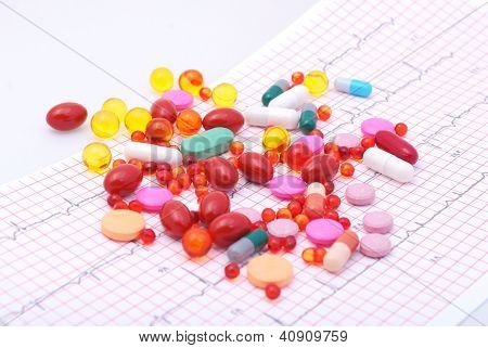pillen op de cardiogram