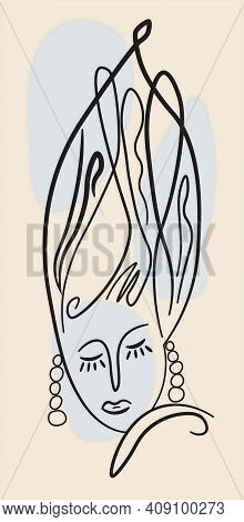 Woman Fase With Long Hail Vector Image Abstract Face Line Drawing. Portrait Minimalistic Style. Surr