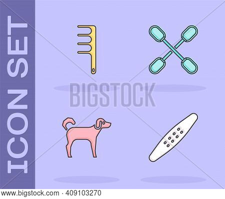 Set Nail File Pet, Hair Brush For Dog And Cat, Dog And Cotton Swab Ears Icon. Vector