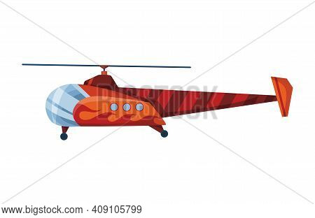 Helicopter Cartoon Aviation. Avia Transportation With Propeller Isolated On White. Vector Copter Air