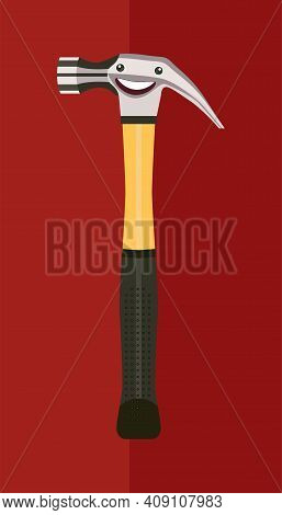 Funny Character Hammer With A Claw Hammer On A Red Background