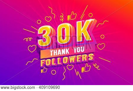 Thank You 30k Followers, Peoples Online Social Group, Happy Banner Celebrate, Vector