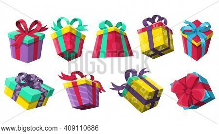 Collection of giveaway winner present. Gifts poster for social media post. Holidays and shopping giveaway gifts promo for wedding. Special prize congratulation concept