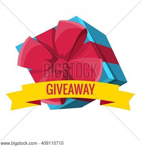 Giveaway winner present. Gift poster for social media post. Internet give away poster for bloggers prize announcement random quizes flyer leflet on white background