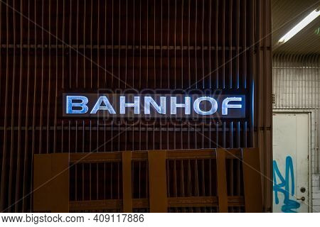 Stockholm, Sweden - February 13, 2021: Closeup Outdoor Neon Sign Of Internet And Broadband Provider 
