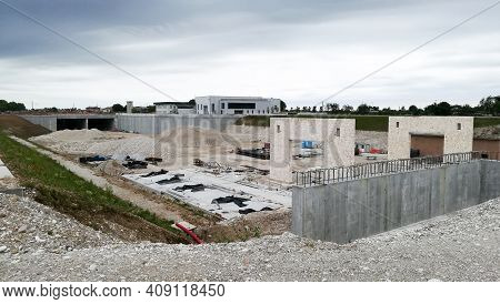Highway Construction Site View. Civil Engineering. Road On Costruction