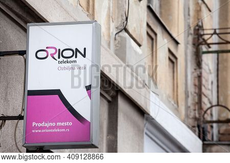 Belgrade, Serbia - January 9, 2021: Orion Telekom Logo In Front Of Their Office In Belgrade. Orion T