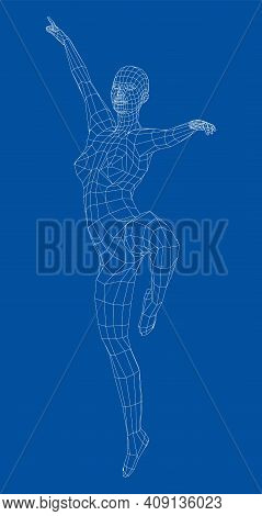 Wireframe Ballerina Or Dancer In Dance Pose. Vector 3d Rendering