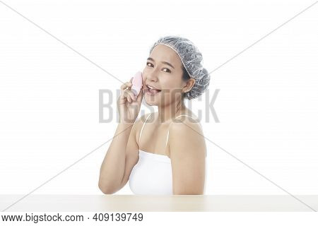 Beauty Spa Woman With Perfect Skin Portrait. Beautiful Brunette Attractive Mixed Race Asian Female M