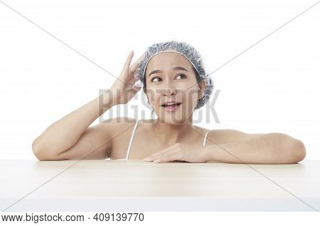 Beauty Spa Woman With Perfect Skin Portrait. Beautiful Brunette Attractive Mixed Race Asian Female M