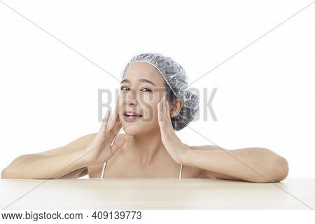 Beauty Spa Woman With Perfect Skin Portrait. Beautiful Brunette Attractive Mixed Race Asian Female M