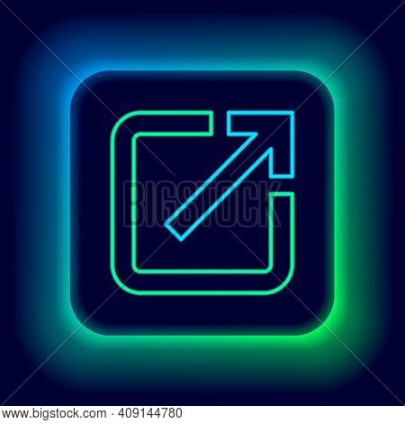 Glowing Neon Line Open In New Window Icon Isolated On Black Background. Open Another Tab Button Sign