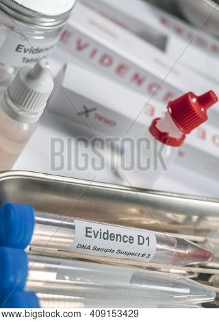 Hematological Analysis With Forensic Test Kit In A Murder In A Crime Lab, Conceptual Image