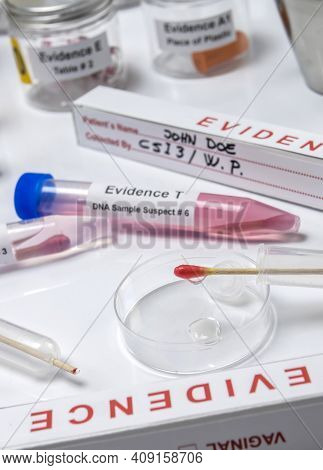 Hematological Analysis With Forensic Test Kit In A Murder In A Crime Lab, Conceptual Image