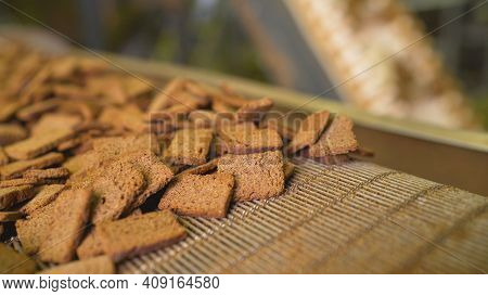 Delicious Rusks In A Pile. Bread Rusks At The Factory.
