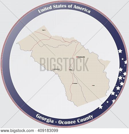 Large And Detailed Map Of Oconee County In Georgia, Usa.