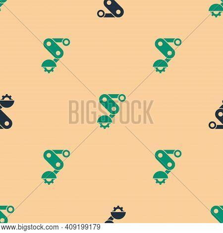 Green And Black Derailleur Bicycle Rear Speed Folding Icon Isolated Seamless Pattern On Beige Backgr