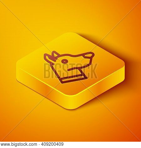 Isometric Line Dog Head Icon Isolated On Orange Background. Yellow Square Button. Vector