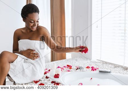 Self Care Treatment, Time For Herself, Enjoying Peace And Calm. Cheerful Millennial African American
