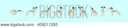 Set Of Whippet Dogs Cartoon Icon Design Template With Various Models. Modern Vector Illustration Iso