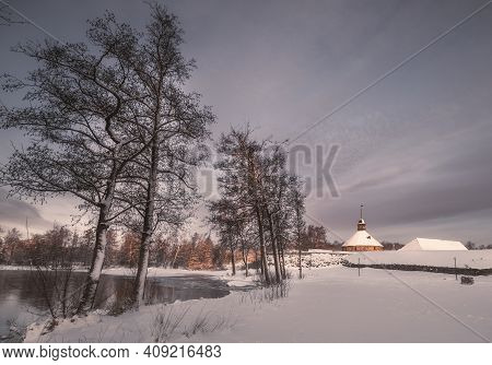 Fortress Karela In Priozersk Russia, Winter At Sunrise In Park