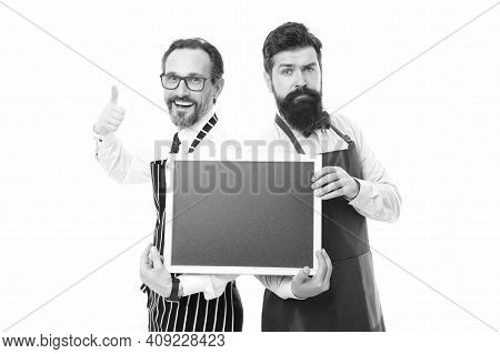 Time For Healthy Snack. Menu Planning. Happy Chef Team In Apron. Partners Celebrate Start Up. Cateri