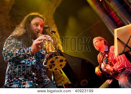 Prag - 31 Aralık: Ritm Desperadous grup yapan Agharta Jazz Club'ta 2013 yeni yıl cel