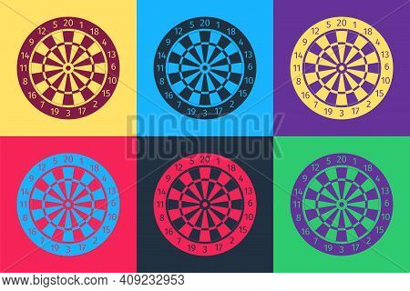 Pop Art Classic Darts Board With Twenty Black And White Sectors Icon Isolated On Color Background. D