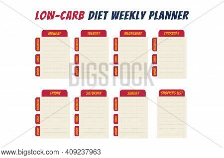 Comics Text Diet Weekly Planner Isolated On White Background. Food Menu Plan For Diet. Daily Schedul