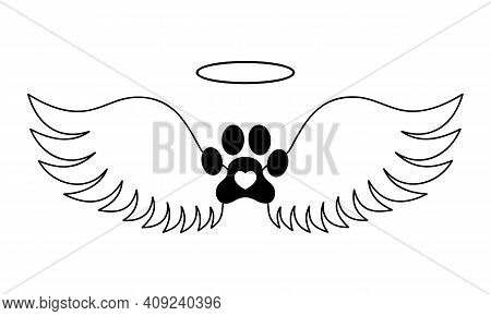 Dogs Paw With Angel Wings, Halo And Heart Inside. Pet Memorial Concept. Printable And Cuttable Graph