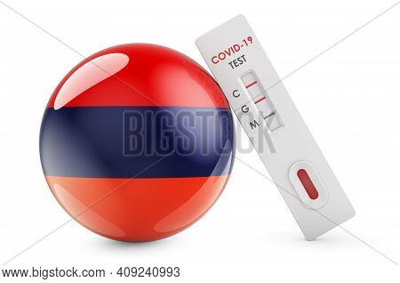 Diagnostic Test For Coronavirus In Armenia. Antibody Test Covid-19 With Armenian Flag, 3d Rendering 