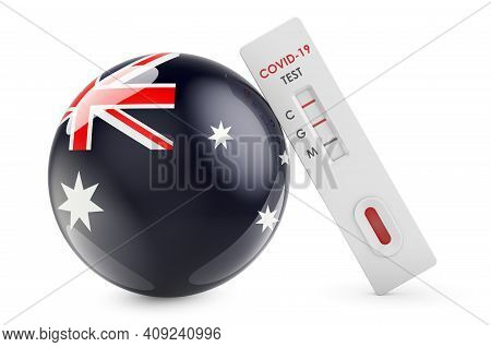 Diagnostic Test For Coronavirus In Australia. Antibody Test Covid-19 With Australian Flag, 3d Render