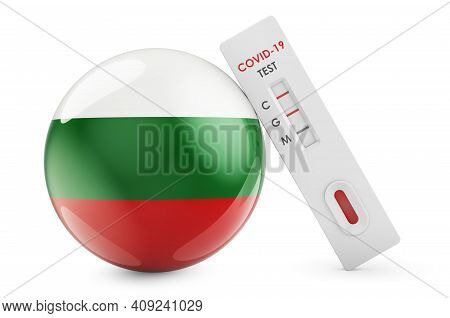 Diagnostic Test For Coronavirus In Bulgaria. Antibody Test Covid-19 With Bulgarian Flag, 3d Renderin