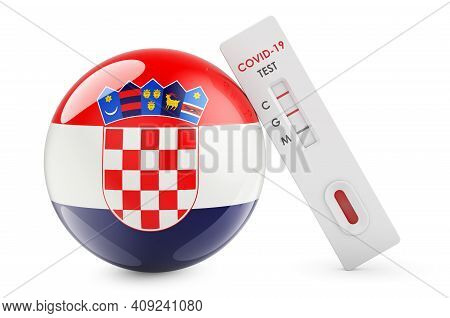 Diagnostic Test For Coronavirus In Croatia. Antibody Test Covid-19 With Croatian Flag, 3d Rendering 
