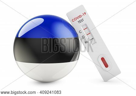 Diagnostic Test For Coronavirus In Estonia. Antibody Test Covid-19 With Estonian Flag, 3d Rendering 