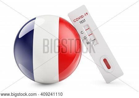 Diagnostic Test For Coronavirus In France. Antibody Test Covid-19 With French Flag, 3d Rendering Iso