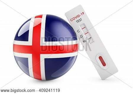 Diagnostic Test For Coronavirus In Iceland. Antibody Test Covid-19 With Icelandic Flag, 3d Rendering